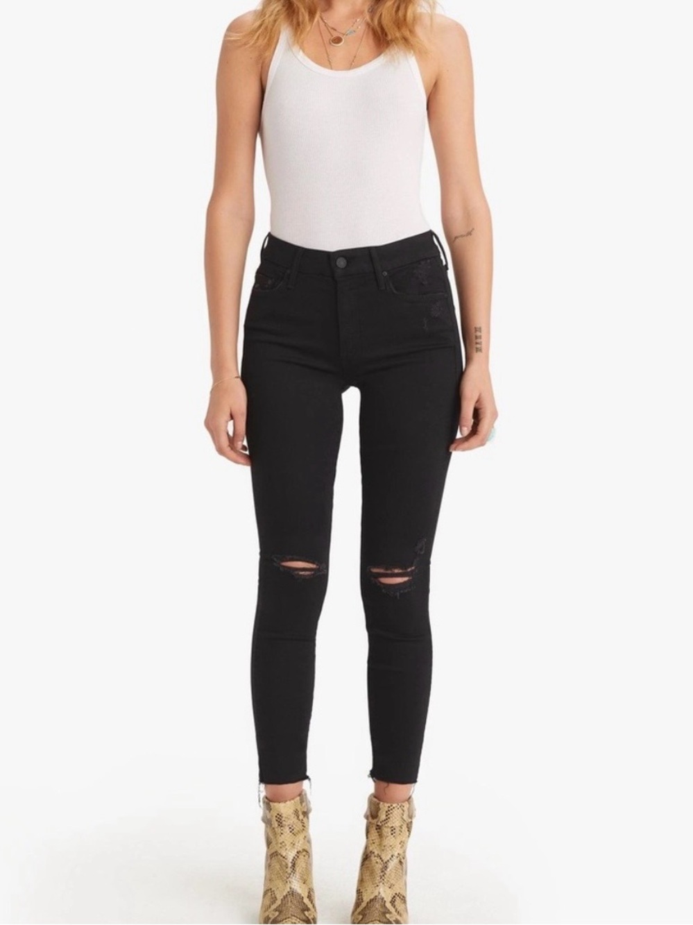 Mother Looker Ankle Fray Black Guilty As Sin Color Jeans - Size 26